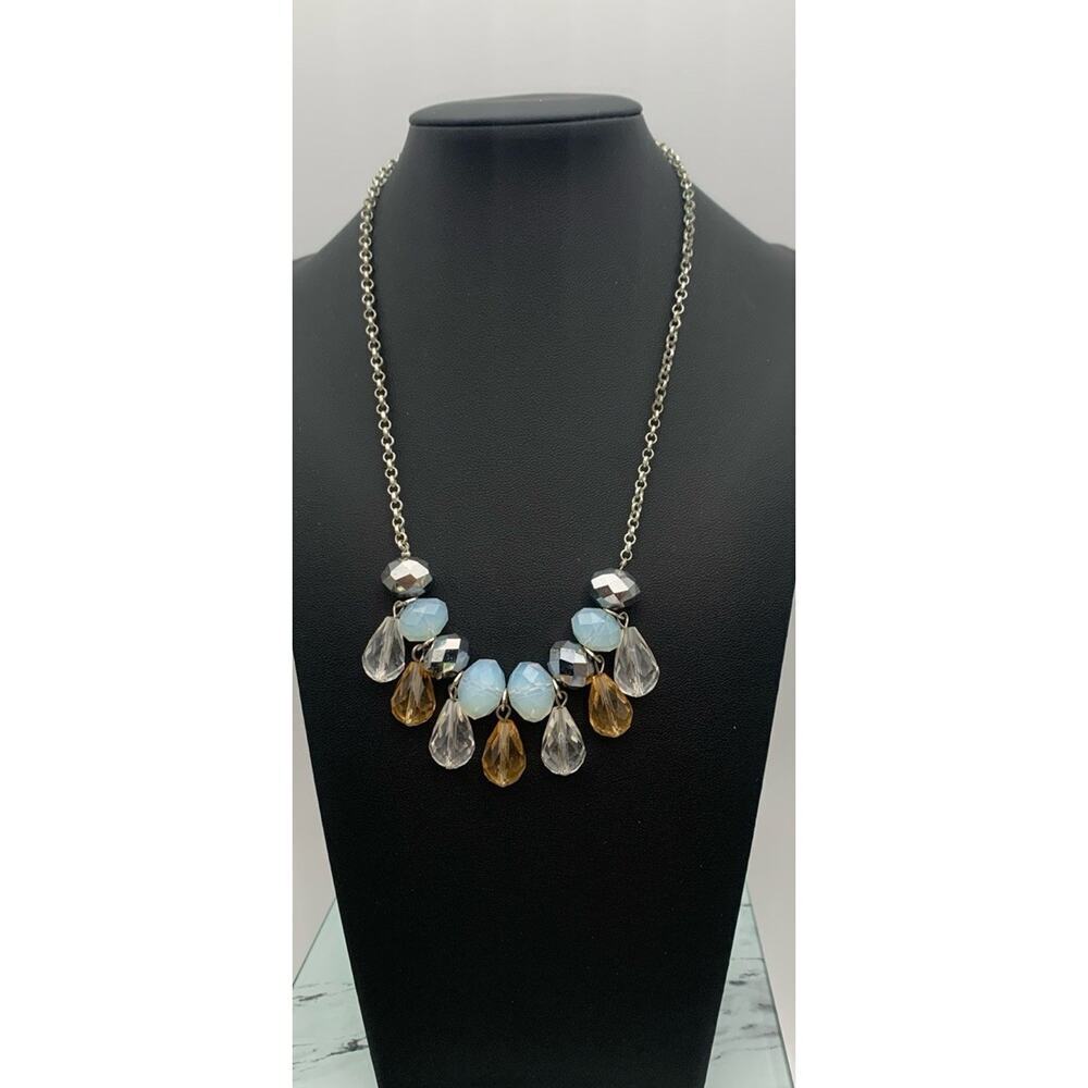 Liz Clairborne Blue Amber & Clear Faceted Glass beaded Teardrop Necklace LC - Picture 4 of 5
